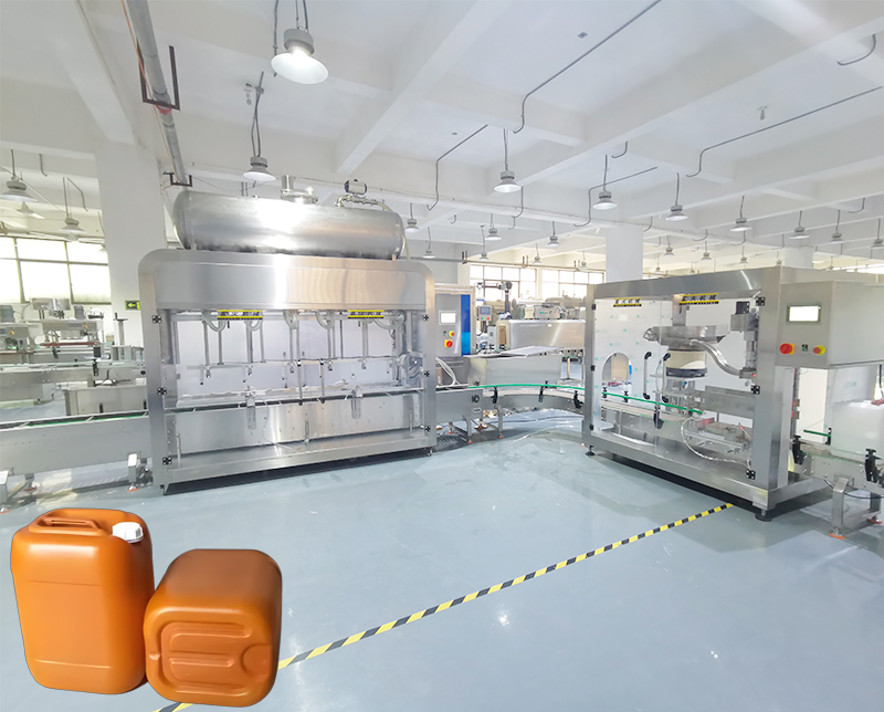 化工桶称重灌装旋盖生产线